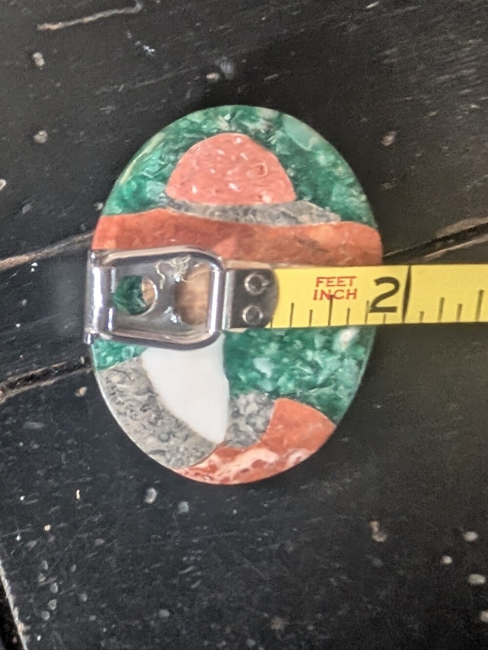 Vintage 80s Art Deco Revival Lady in Hat Inlay Mosaic Brooch Wood Back Folk Art - Picture 4 of 5